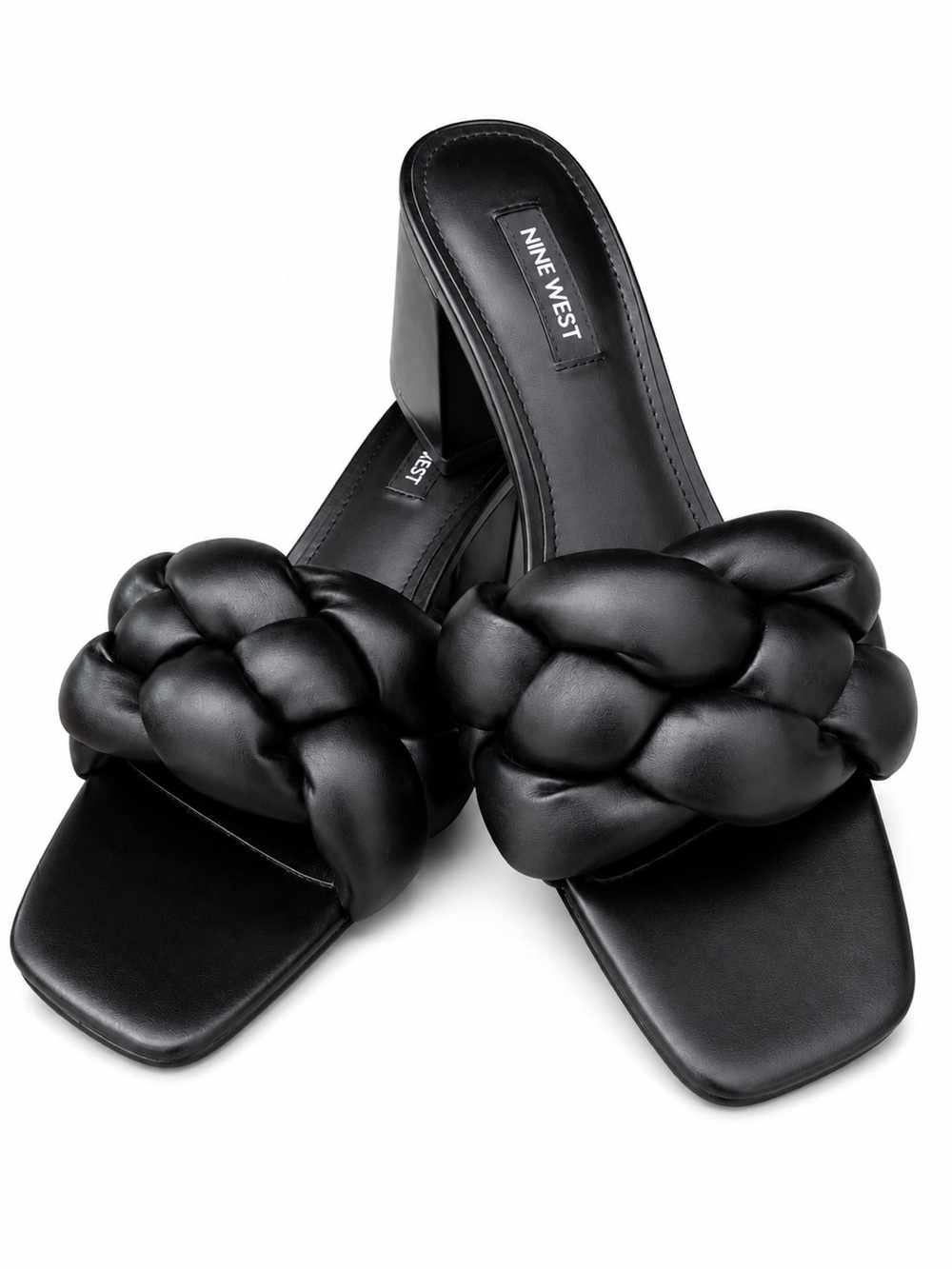 Nine West Black Braided Block Heel Mules Women’s Size 8M Square Toe